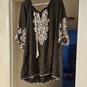 Black High-Low Dress with Tie Front and Bell Sleeves